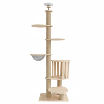 毛皇上 貓跳台頂天立地貓爬架 新款K 附頂部緩衝泡棉墊 木色  1組