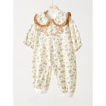 嬰兒連體衣春秋純棉雙層甜美小碎花女寶寶長袖哈衣爬服秋季外出服