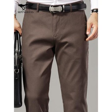 七匹狼四季休閑褲男寬松2025新款冰絲棉抗皺直筒彈力長褲子商務褲