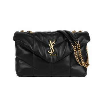 YSL Puffer Toy 金字縫線小羊皮迷你翻蓋鍊包(黑色) 759337 1EL07 1000