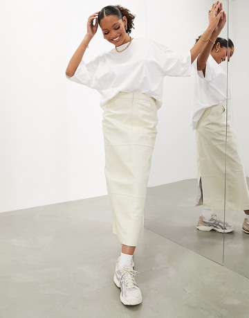ASOS EDITION real leather patched maxi skirt in cream-Neutral推薦