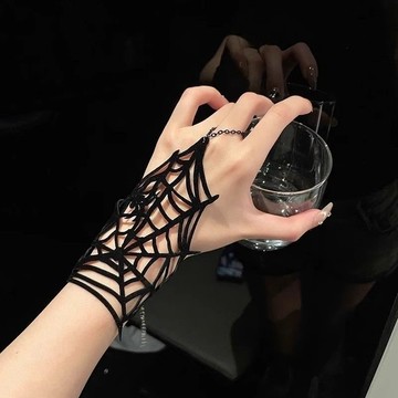 暗黑系亞文化手套個性誇張小眾設計感配飾萬聖節黑色蜘蛛網手環