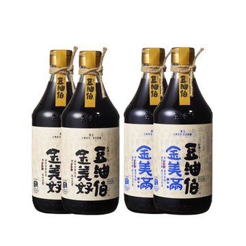 【豆油伯】無添加糖-醬油回購組(金美滿無添加糖黃豆釀造醬油500ml*2瓶+金美好無添加糖黑豆釀造醬油500ml*2瓶) / 送禮自用皆宜