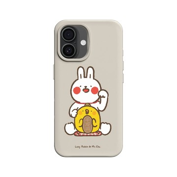 iPhone 16 SolidX 貝殼灰 - 懶散兔與啾先生 Lazy Rabbit and Mr.Chu - 招財