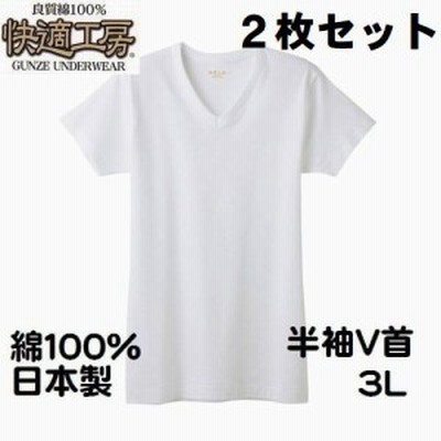 グンゼ 紳士 快適工房 3L 肌着 半袖 V首 ２枚セット価格 シャツ  メンズ インナー 肌着 綿100％ 日本製 送料込み（メール便）5015