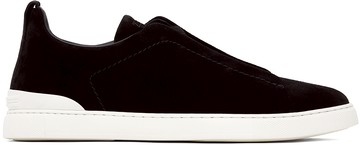 ZEGNA 黑色 Suede Triple Stitch 运动鞋