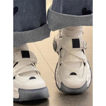 潮牌運動涼鞋女2025年夏季新款百搭魔術貼輕便舒適厚底校園休閑鞋