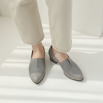 台灣製造 銀邊拼接低跟鞋真皮女鞋上班通勤鞋