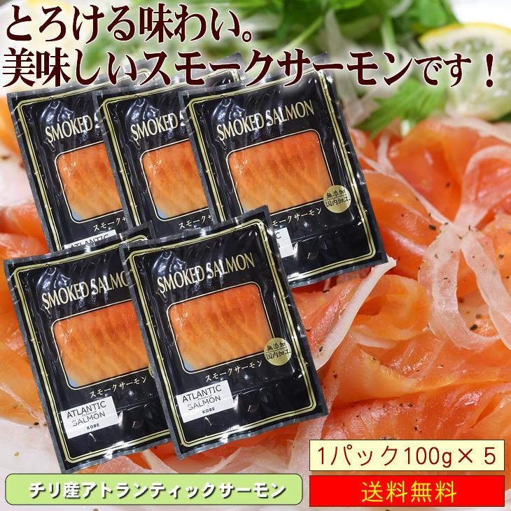 お手軽♪食べきりサイズ おもてなし用スモークサーモン100g×５パック（スライス）（燻製 鮭 さけ オードブル）