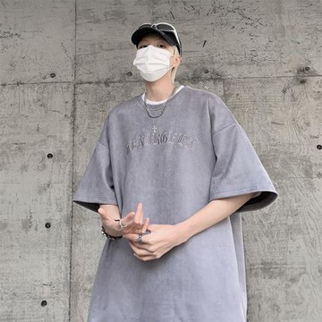 300克重磅短袖男設計感小眾刺繡T恤潮牌高級感美式高街小領口半袖