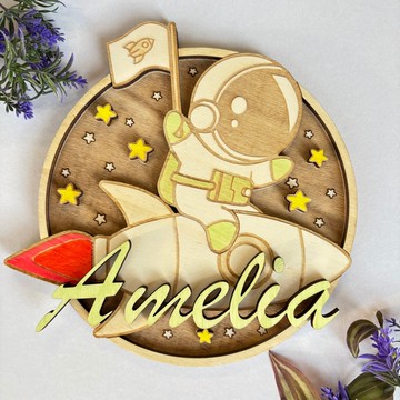 太空人木製嬰兒房標誌 - 火箭太空人 - 嬰兒房裝飾 - 手繪