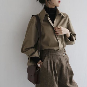 法式純色打底疊穿襯衫女秋冬2024新款設計感小眾復古免燙內搭襯衣
