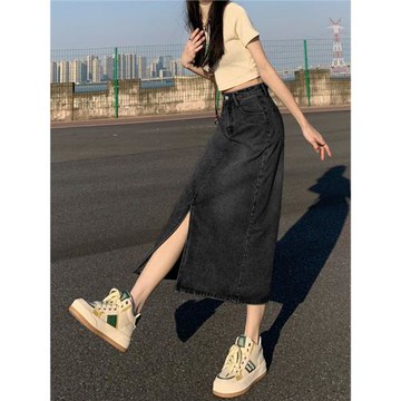 牛仔半身裙女春秋高腰包臀裙2025新款復古直筒寬松a字中長款半裙