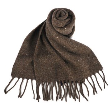 RALPH LAUREN POLO 小馬刺繡LOGO素面花呢混紡羊毛圍巾-深咖色