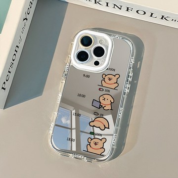 ins創意簡約小狗鏡面適用蘋果17新款iPhone16promax卡通15plus奶油殼14精孔13全包12/11保護殼