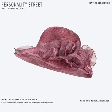 春夏韓版女帽沙灘遮陽帽歐根紗花邊花朵媽媽太陽帽子盆帽防曬涼帽