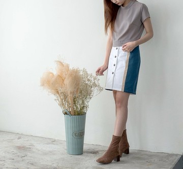 配色前扣窄裙 // 青藍