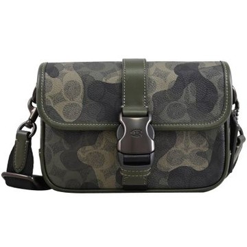 COACH LEAGUE 19 金屬搭扣LOGO迷彩印花翻蓋式郵差包(深綠)