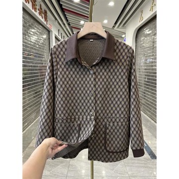 時尚媽媽裝翻領格子短款外套2024秋裝新款洋氣高貴氣質中老年上衣