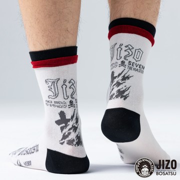 【26新品配件↘年貨價】山海假兩層黑白文字中筒襪(白) - BLUE WAY 地藏小王