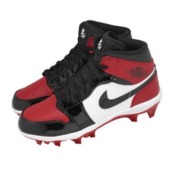 Nike 足球釘鞋 Jordan 1 Mid TD 男鞋 黑 紅 皮革 喬丹 高筒 FJ6805-601