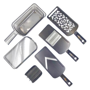 KAI 貝印 関孫六 調理器組 DH-3333 含磨泥板 刨絲板 V型刨片板 安全輔助器 蓋子 收納盒  2mm  黑色  1組