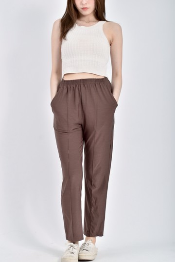 加購優惠(S) 高腰鬆緊腰棕色長褲