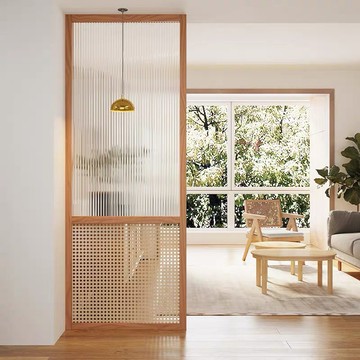 日式屏風隔斷全實木客廳藤編臥室長虹玻璃隔斷入戶玄關木格柵定制 m7011