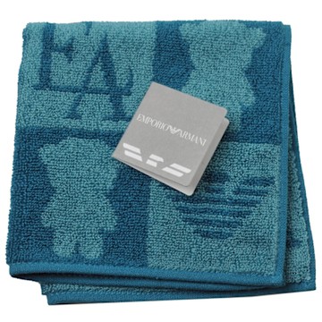 EMPORIO ARMANI MangaBear  16方格小熊老鷹字母LOGO圖騰小方巾(湖水藍系)