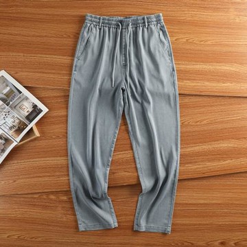 外貿牛仔褲男款寬松夏季薄款涼感天絲夏褲美式復古小直筒休閑長褲