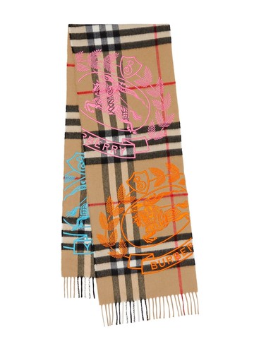 Burberry - embroidered EKD Check cashmere scarf - unisex - Cashmere/Viscose/Polyester - One Size - Neutrals