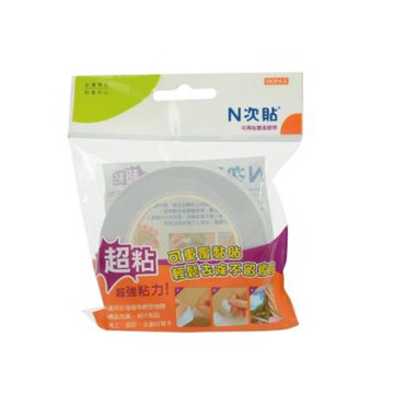 【N次貼】64010 超黏可再貼雙面膠帶 12mmx12M  1捲/袋