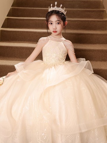 女童禮服高端輕奢小眾春季公主裙兒童花童女孩主持人鋼琴演奏演出