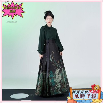 ✨台灣出貨 印花馬面裙 新中式 馬面裙 國風 明制漢服 半高領襯衫上衣 馬面裙改良 馬面群 漢服套裝 傳統服飾 漢服女2