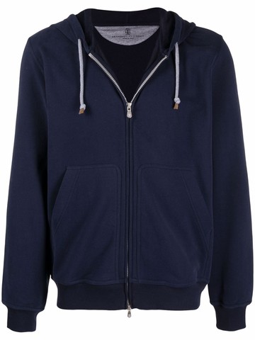 Brunello Cucinelli - zip-up stretch-fit hoodie - men - Cotton/Spandex/Elastane - XL - Blue
