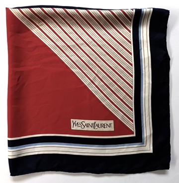 復古 Yves Saint Laurent 條紋絲巾，30 x 31 英吋，100% 絲綢方巾