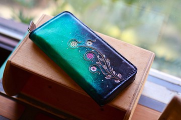 【客製化禮物】花草系列 真皮女仕拉鍊長夾 5款 生日禮 情人節