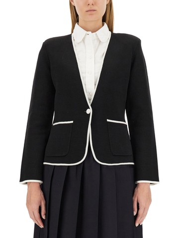 thom browne single-breasted collarless jacket