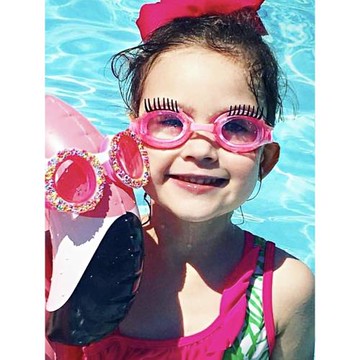 高清防漏水防霧兒童泳鏡女孩亮片睫毛游泳眼鏡寶寶沙灘玩水護目鏡