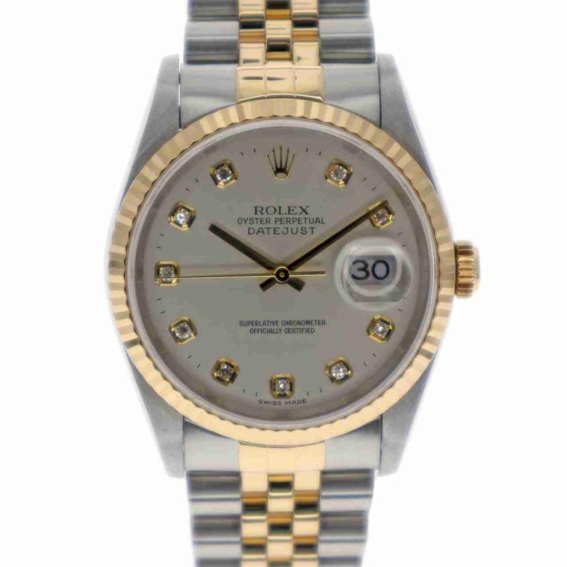 ROLEX ロレックス 16233G デイトジャスト U番 10Pダイヤ シルバー文字盤 【中古】メンズ | LINEショッピング