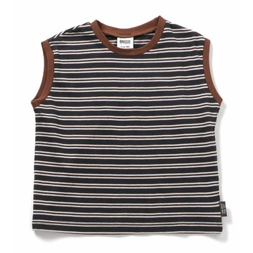 日本 BREEZE - 100%棉 休閒感條紋背心上衣-黑