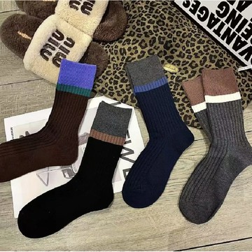 🧜‍♀️H系列🍁店主推薦🍀左右襪業 復古撞色無骨條紋中筒堆堆襪秋冬季韓版東大門時尚網紅爆款女長襪現貨精品