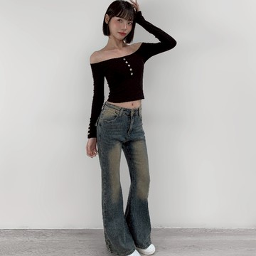 【Aa.chic熱賣商品】高腰刷色牛仔長腿喇叭褲(兩色).女裝/下身/牛仔/高腰/長腿/喇叭褲/日常【C851167】