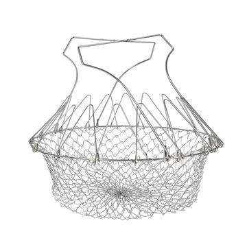 MIKA HOUSE 橘之屋 304不銹鋼伸縮瀝水油炸籃  手提設計  可折疊收納  23 x 23 x 11cm  F-205  1個