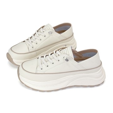 Aries 時尚簡約2WAY免綁帶真皮休閒小白鞋