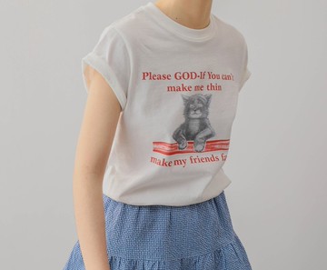 美式復古 少女休閒 貓咪幽默趣味圖案棉質T恤