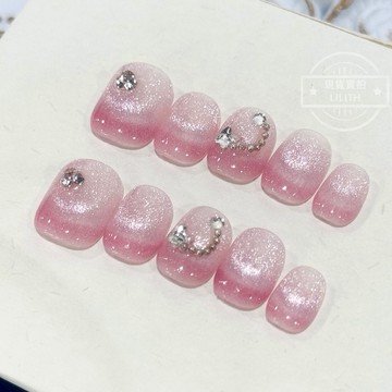 可隔日到貨！桃桃茶 純手工穿戴甲 貓眼美甲 法式貓眼 豆豆甲 光療甲片 美甲貼片 假指甲 指甲貼 韓國美甲 穿帶甲片