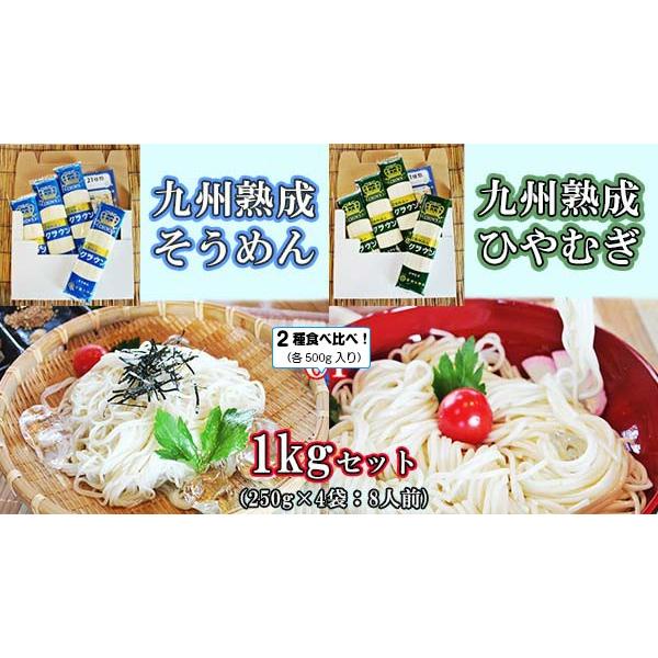 そうめん　ひやむぎ　冷麦　素麺　お取り寄せ　九州熟成そうめん250g×2袋　　九州熟成ひやむぎ250g×2袋　たっぷり1キロ　保存食お試しグルメ