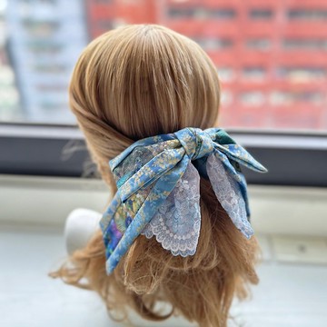 獨家棉布長尾蝴蝶結相交夾香蕉夾仙女夾髮夾-華麗孔雀