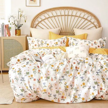 床包被套組(薄被套)-雙人 / 舒柔棉四件式 / 日葵小兔 台灣製